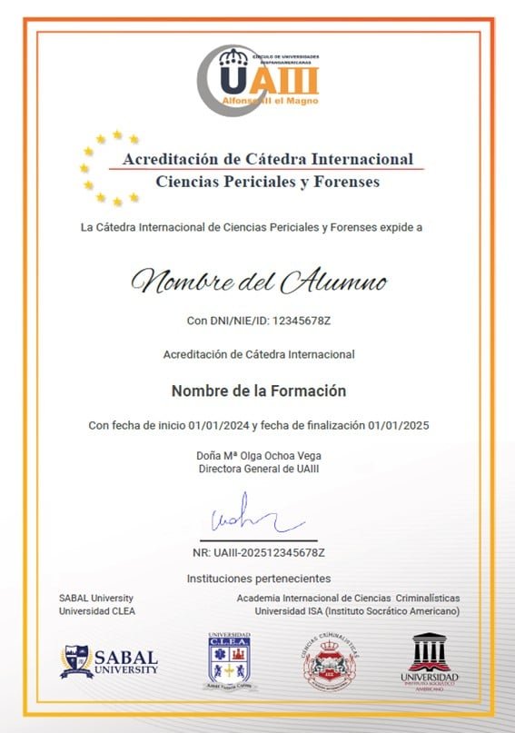 Cátedra Internacional de Ciencias Periciales y Forenses 1 ejemplo diploma acreditacion de catedra