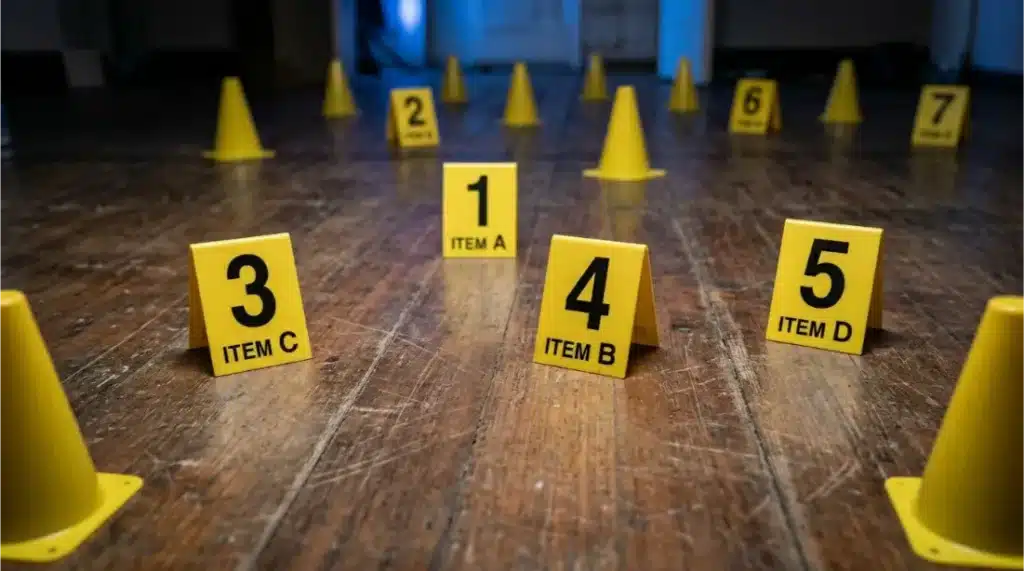 Estudiar criminología online: opciones reales, requisitos y salidas 4 Escena_crimen_carteles_prueba