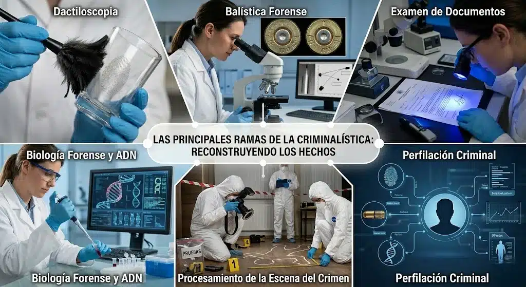 Criminalística en España: La guía definitiva sobre la ciencia forense y cómo formarte 4 ramas-criminalistica