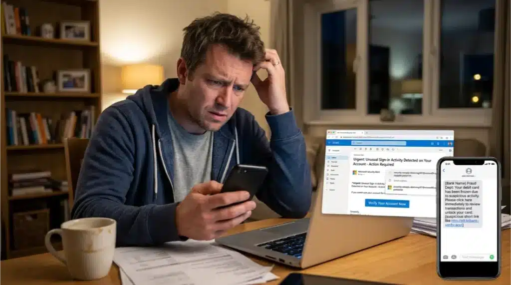 Fraudes y ciberestafas en Black Friday: Guía de protección y ciberseguridad 3 Man_suffering_phishing_shmishing