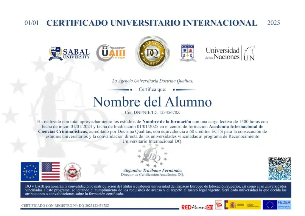 Cátedra Internacional de Ciencias Periciales y Forenses 5 Ejemplo Certificado Universitario Internacional