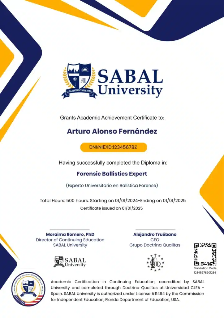 Cátedra Internacional de Ciencias Periciales y Forenses 2 Ejemplo Diploma Sabal University