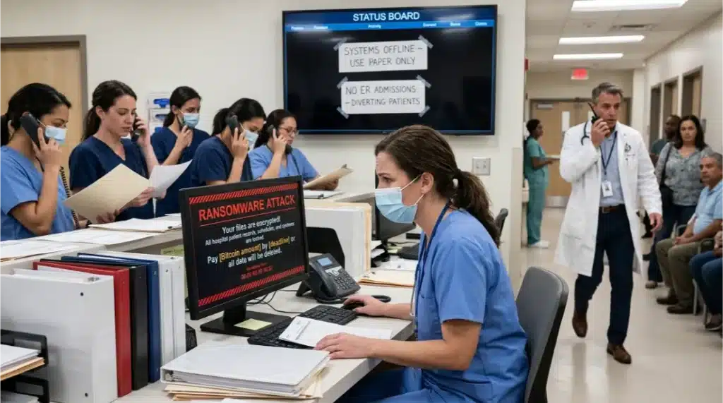 Cibercrimen en 2026: la evolución del crimen en la era digital 4 Ransomware_detuvo_hospitales
