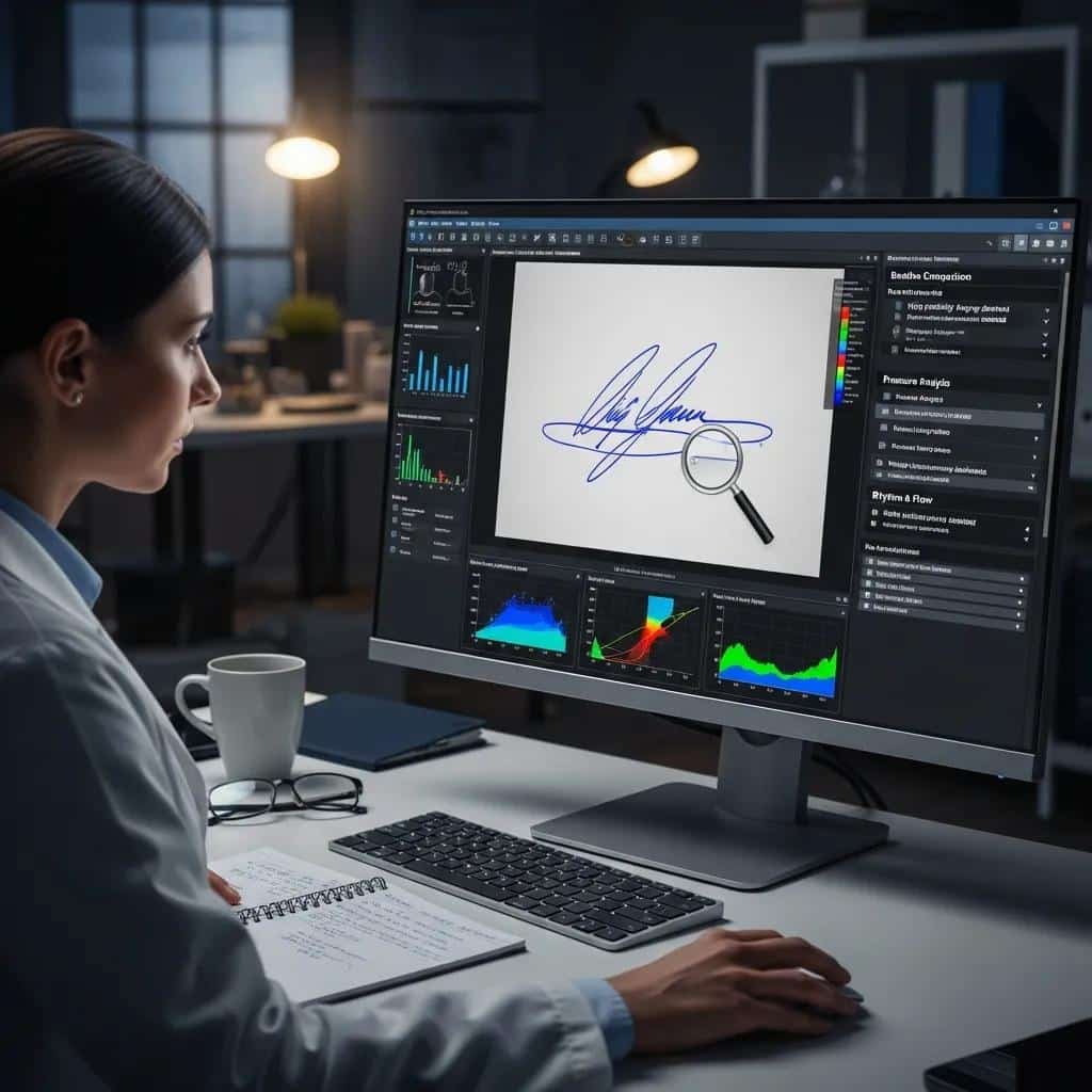 Experto forense usando herramientas digitales para la autenticación de firmas