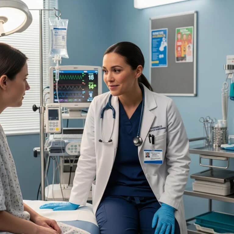 Forensic nurse providing compassionate care in a clinical setting