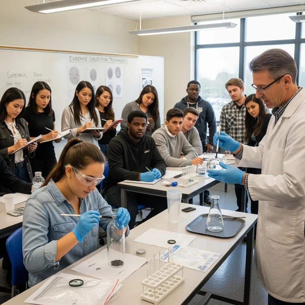 Auxiliar forense: funciones y formación 3 Students participating in a forensic training course, highlighting the importance of education for aspiring forensic assistants