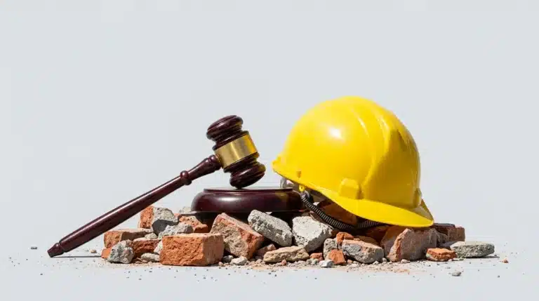 gestion de residuos con casco y mazo de juez