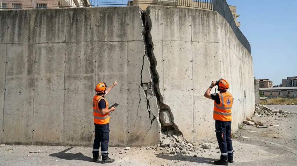 Los 6 peores terremotos de la historia y qué falló 2 inspectores examinando grieta por terremoto